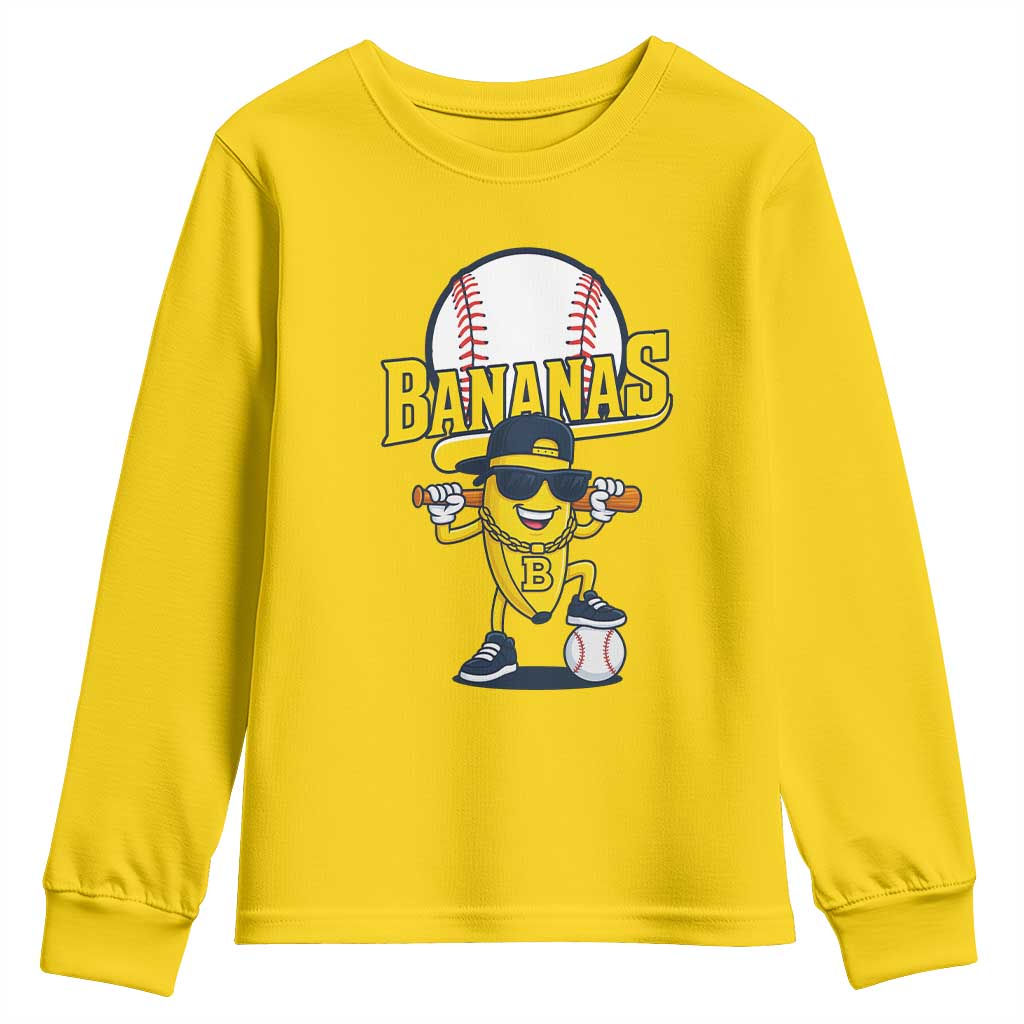 Cool Banana Playing Baseball Youth Sweatshirt Funny Fruit Sports Gift - Wonder Print Shop