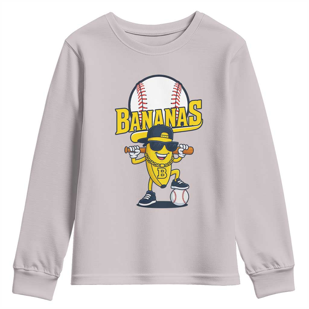 Cool Banana Playing Baseball Youth Sweatshirt Funny Fruit Sports Gift - Wonder Print Shop