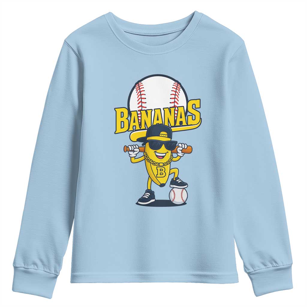 Cool Banana Playing Baseball Youth Sweatshirt Funny Fruit Sports Gift - Wonder Print Shop