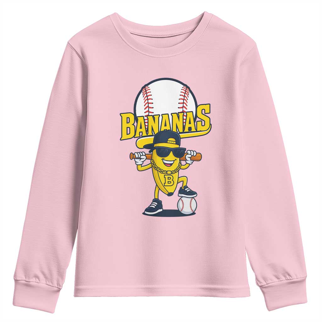 Cool Banana Playing Baseball Youth Sweatshirt Funny Fruit Sports Gift - Wonder Print Shop