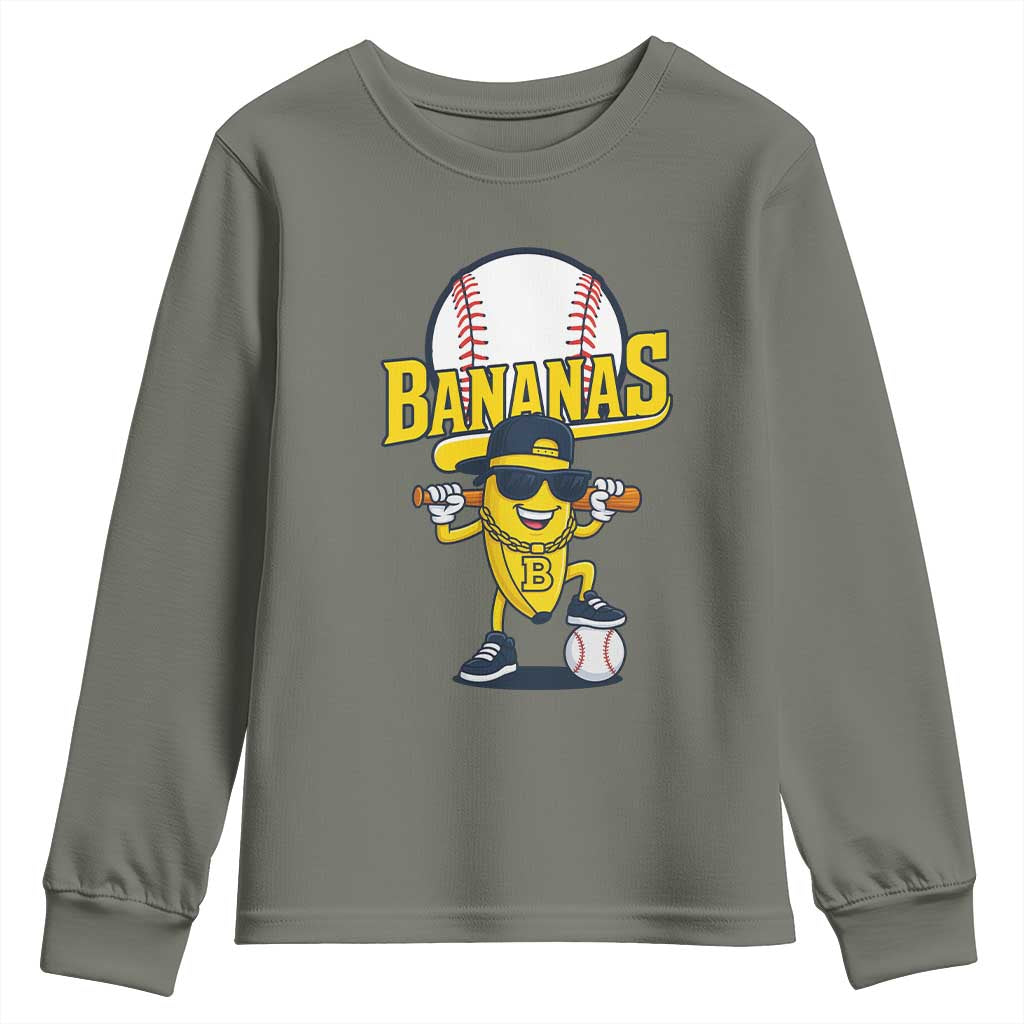 Cool Banana Playing Baseball Youth Sweatshirt Funny Fruit Sports Gift - Wonder Print Shop