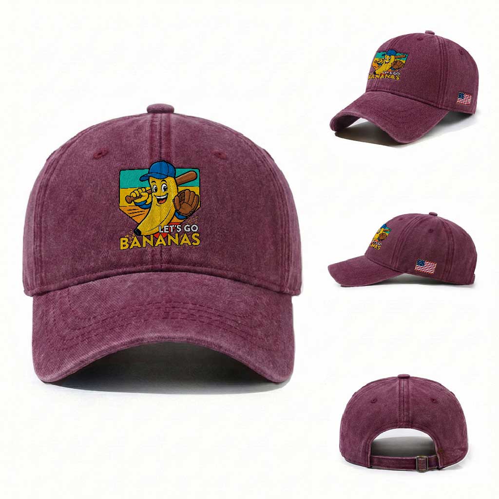 Lets Go Bananas Washed Cotton Baseball Cap Funny Banana Baseball Fruit Sports Gift