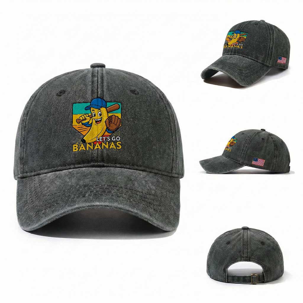 Lets Go Bananas Washed Cotton Baseball Cap Funny Banana Baseball Fruit Sports Gift