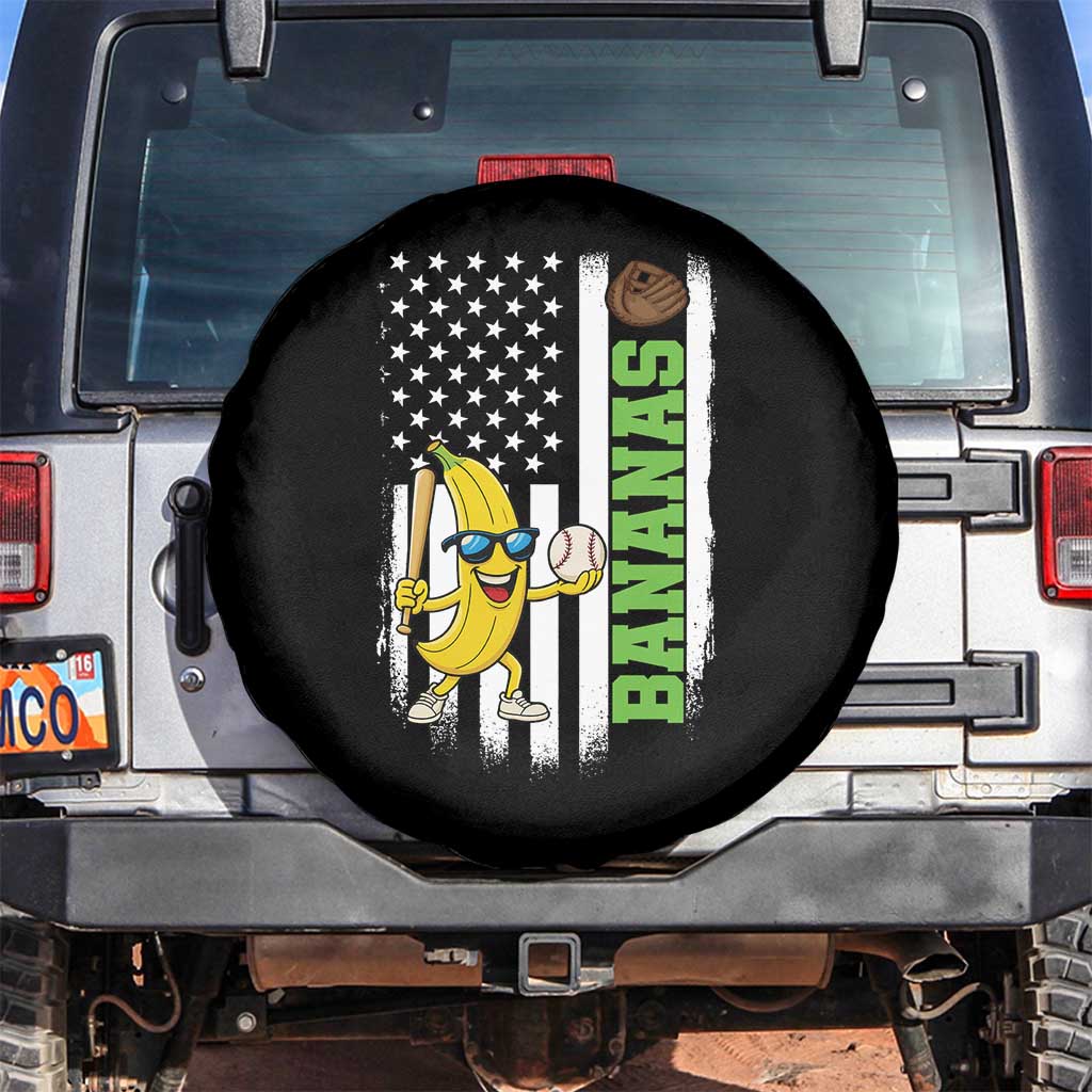Banana Playing Baseball Lover Spare Tire Cover Retro American Flag - Wonder Print Shop