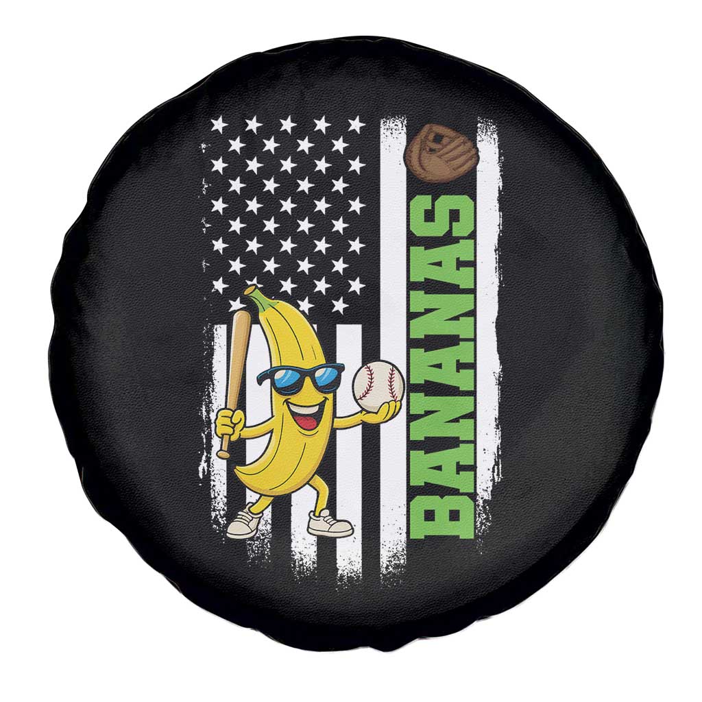 Banana Playing Baseball Lover Spare Tire Cover Retro American Flag - Wonder Print Shop
