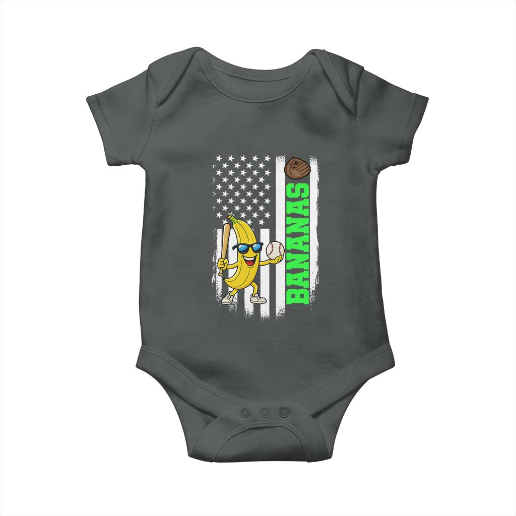Banana Playing Baseball Lover Baby Onesie Retro American Flag - Wonder Print Shop