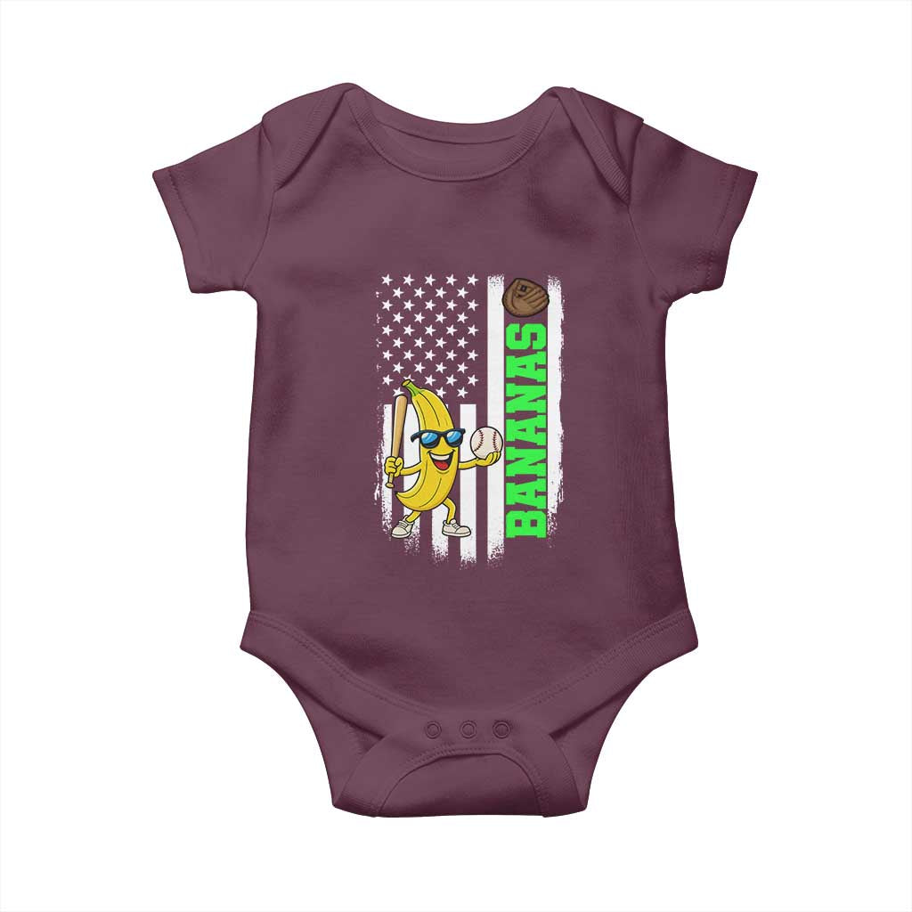 Banana Playing Baseball Lover Baby Onesie Retro American Flag - Wonder Print Shop