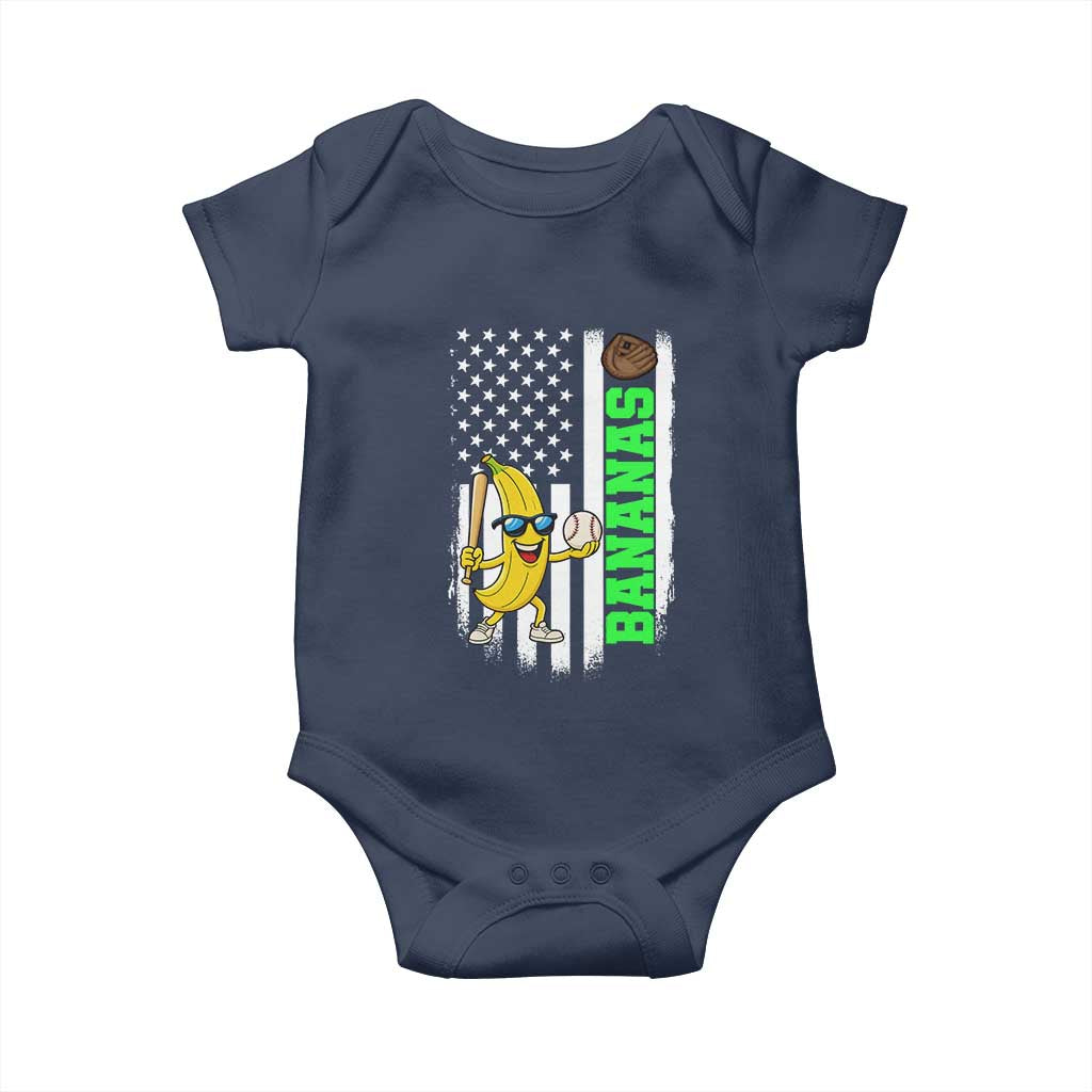 Banana Playing Baseball Lover Baby Onesie Retro American Flag - Wonder Print Shop