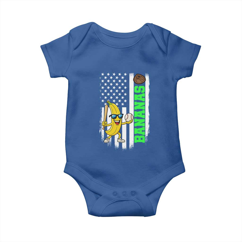 Banana Playing Baseball Lover Baby Onesie Retro American Flag - Wonder Print Shop