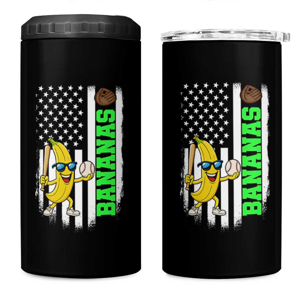 Banana Playing Baseball Lover 4 in 1 Can Cooler Tumbler Retro American Flag