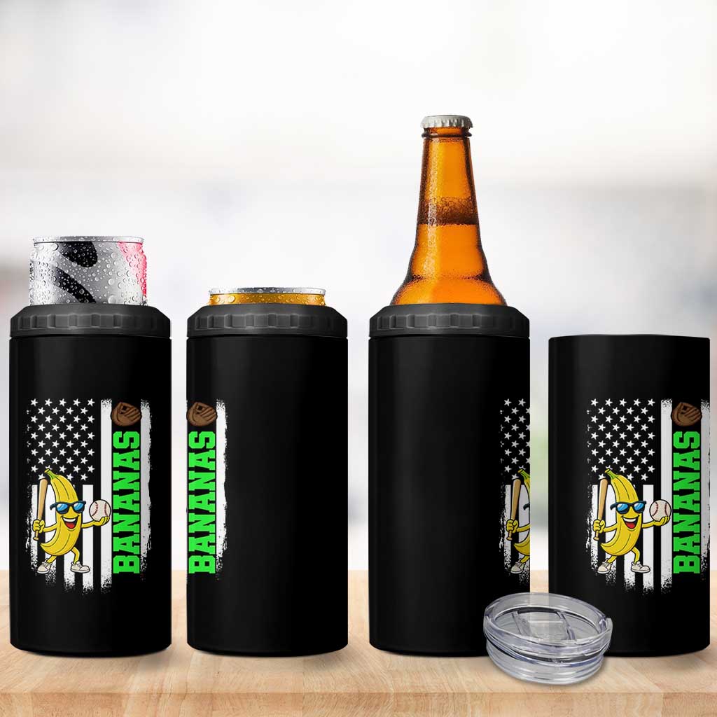 Banana Playing Baseball Lover 4 in 1 Can Cooler Tumbler Retro American Flag