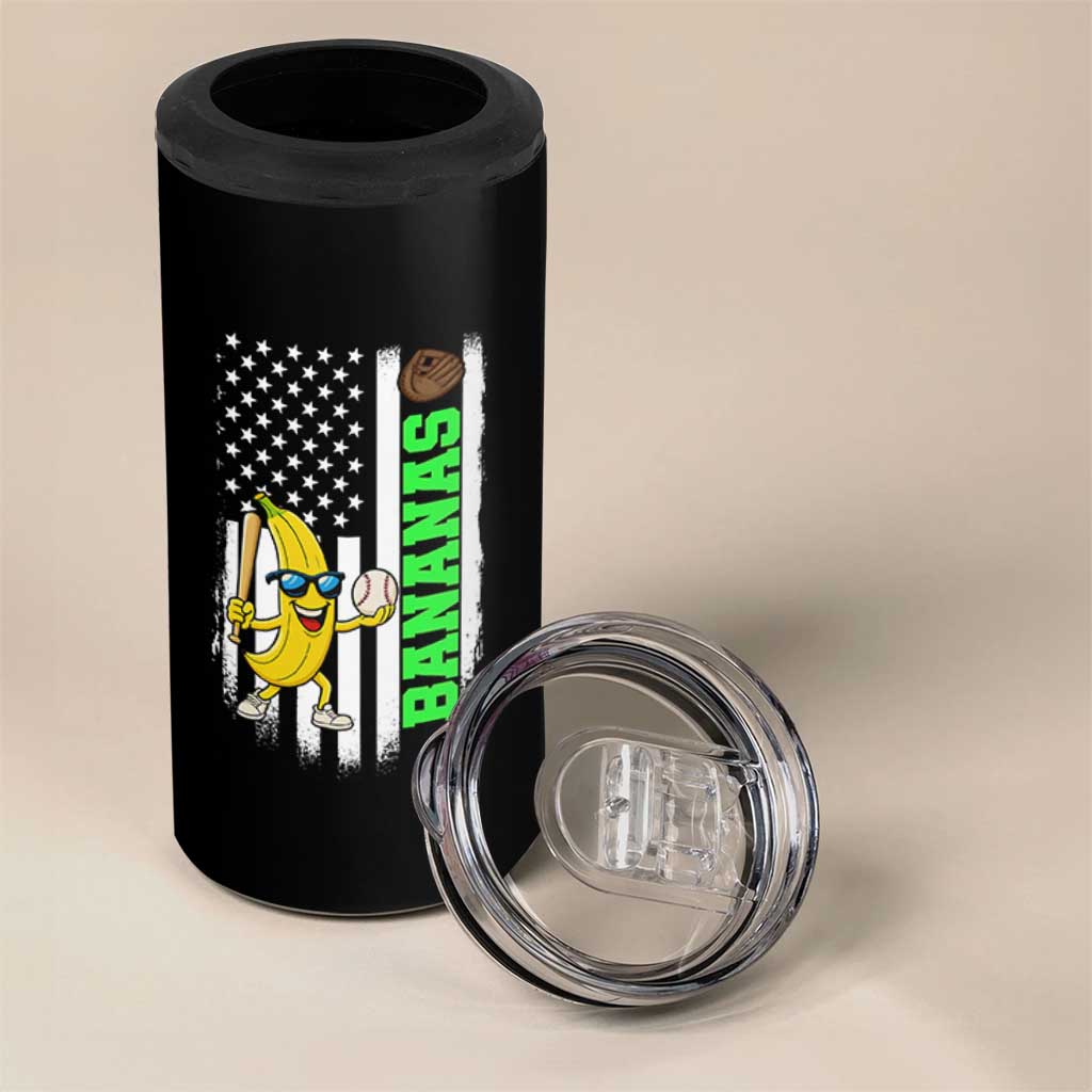 Banana Playing Baseball Lover 4 in 1 Can Cooler Tumbler Retro American Flag