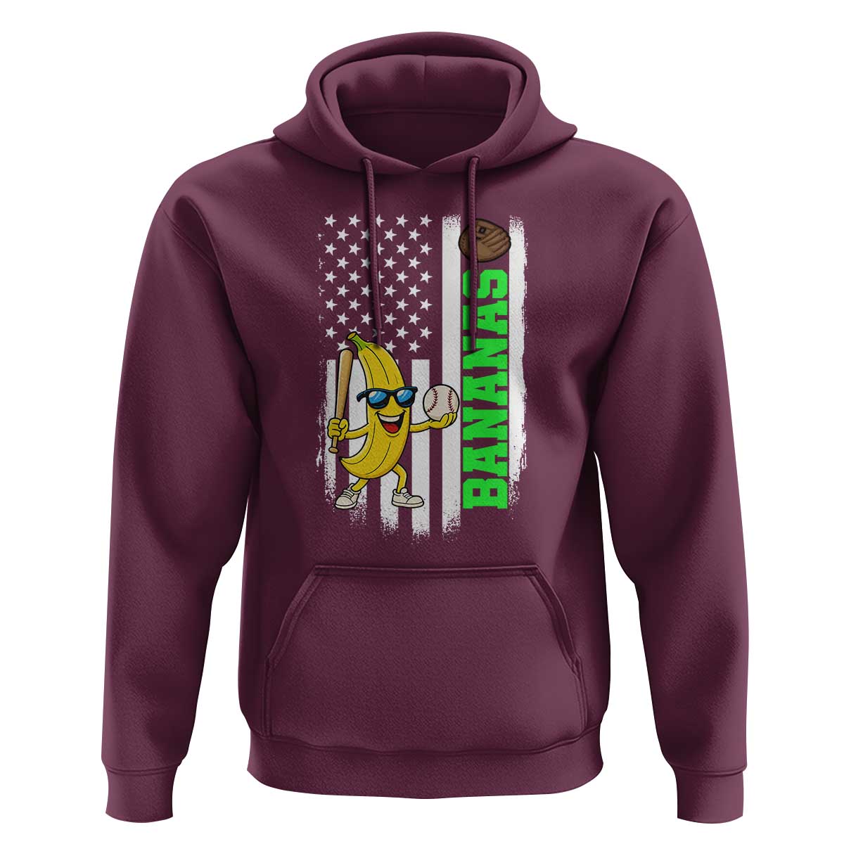 Banana Playing Baseball Lover Hoodie Retro American Flag - Wonder Print Shop