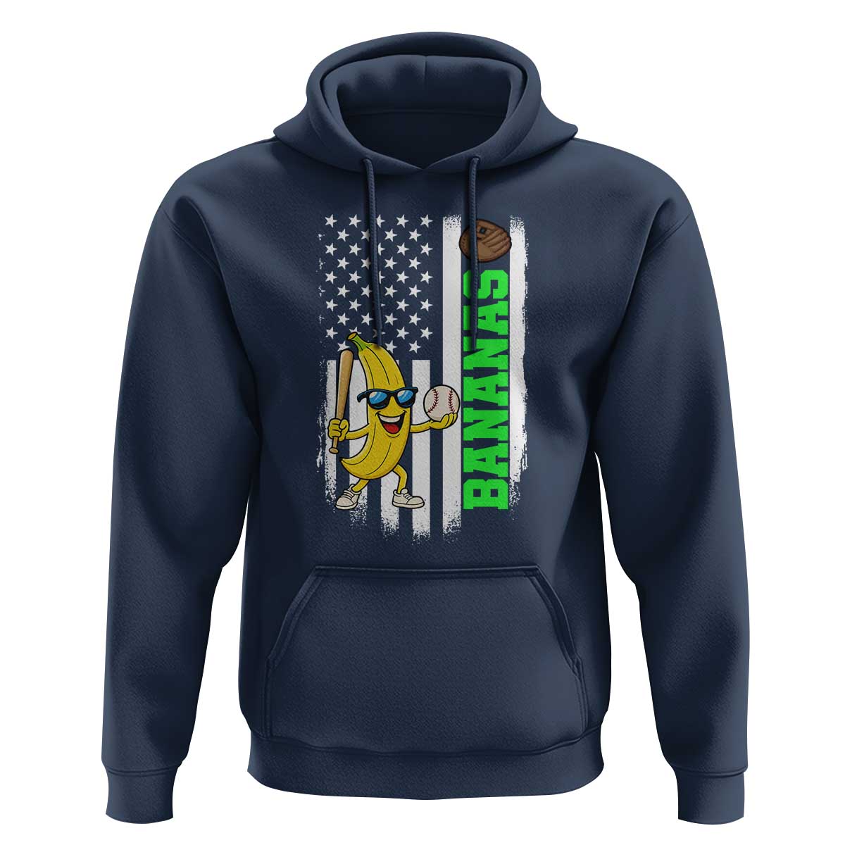 Banana Playing Baseball Lover Hoodie Retro American Flag - Wonder Print Shop