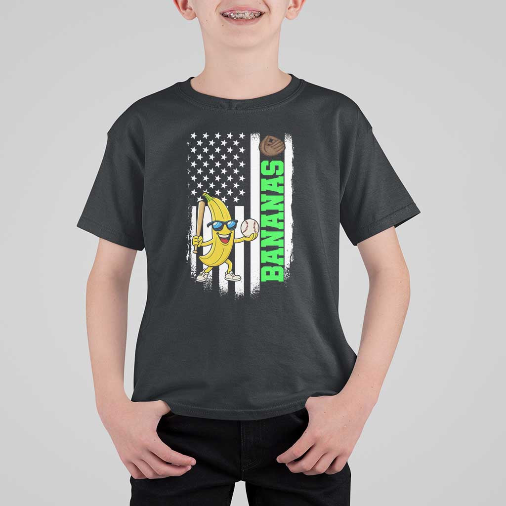 Banana Playing Baseball Lover T Shirt For Kid Retro American Flag - Wonder Print Shop