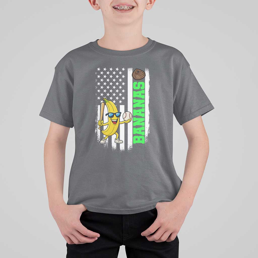 Banana Playing Baseball Lover T Shirt For Kid Retro American Flag - Wonder Print Shop