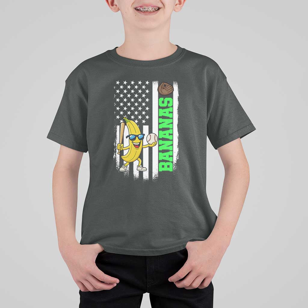 Banana Playing Baseball Lover T Shirt For Kid Retro American Flag - Wonder Print Shop