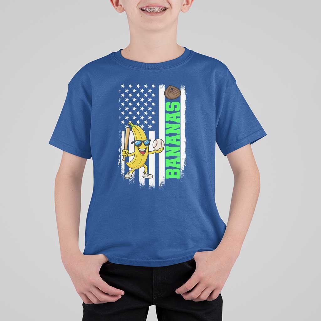 Banana Playing Baseball Lover T Shirt For Kid Retro American Flag - Wonder Print Shop