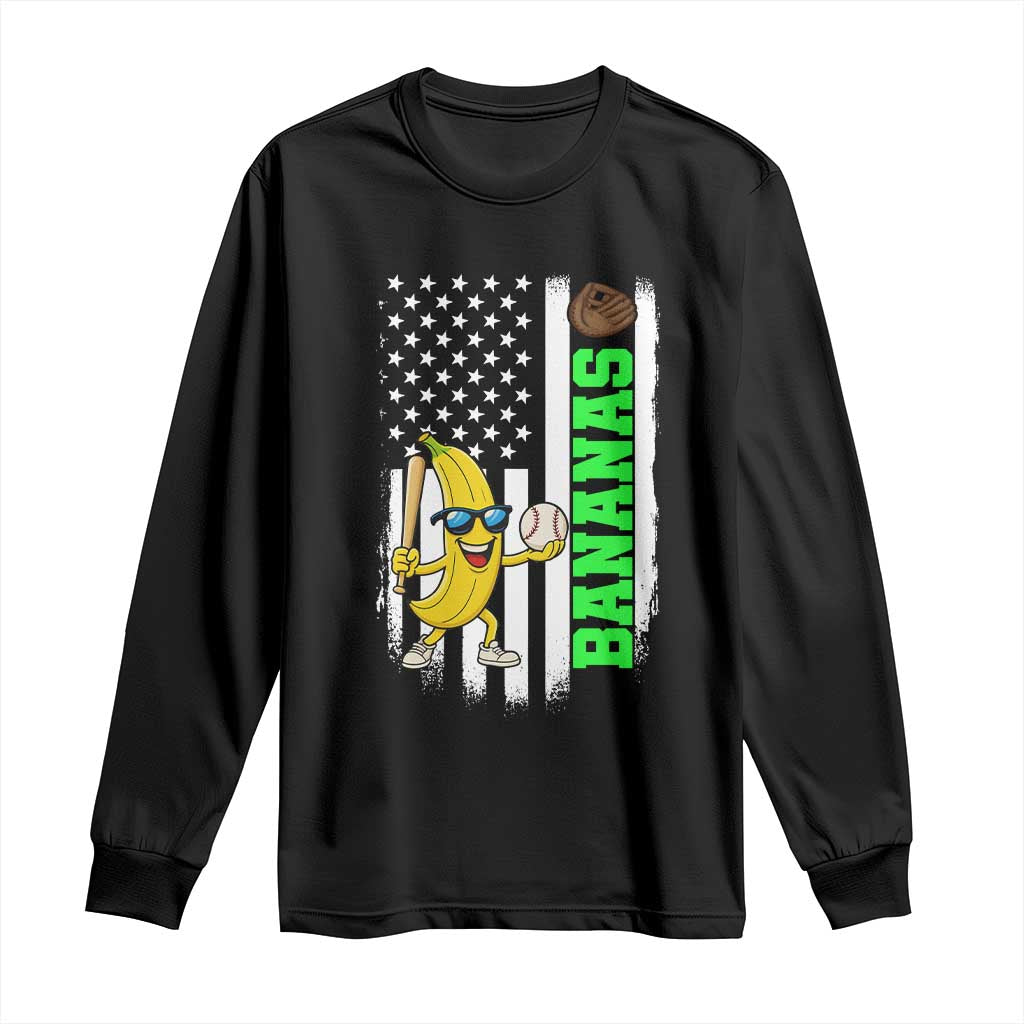 Banana Playing Baseball Lover Long Sleeve Shirt Retro American Flag - Wonder Print Shop