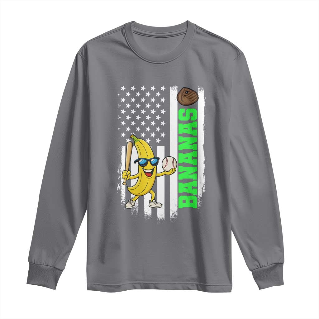 Banana Playing Baseball Lover Long Sleeve Shirt Retro American Flag - Wonder Print Shop