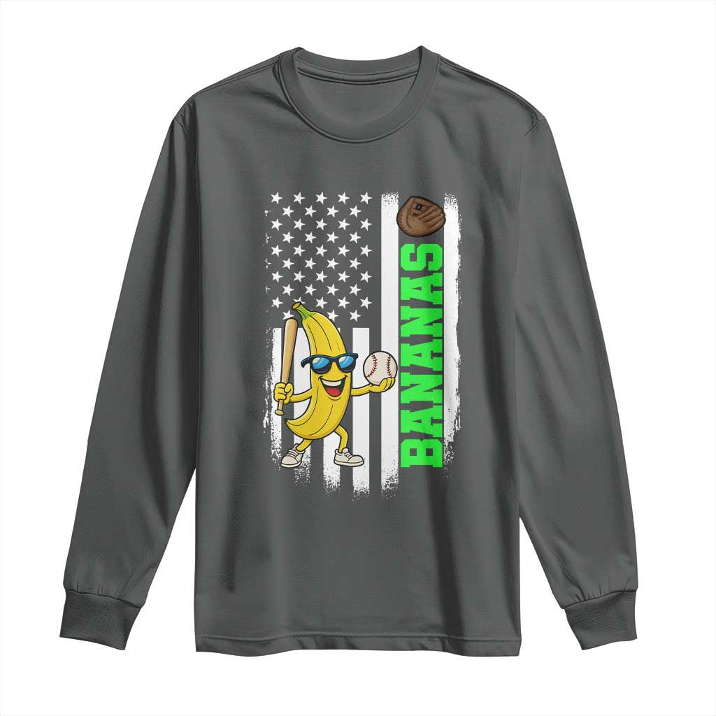 Banana Playing Baseball Lover Long Sleeve Shirt Retro American Flag - Wonder Print Shop