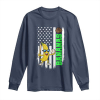 Banana Playing Baseball Lover Long Sleeve Shirt Retro American Flag - Wonder Print Shop