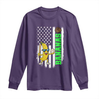 Banana Playing Baseball Lover Long Sleeve Shirt Retro American Flag - Wonder Print Shop