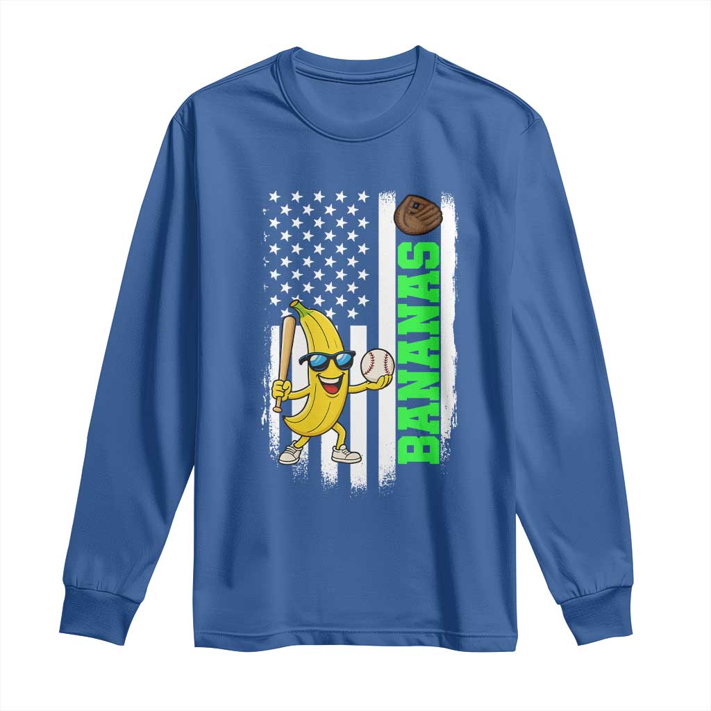 Banana Playing Baseball Lover Long Sleeve Shirt Retro American Flag - Wonder Print Shop