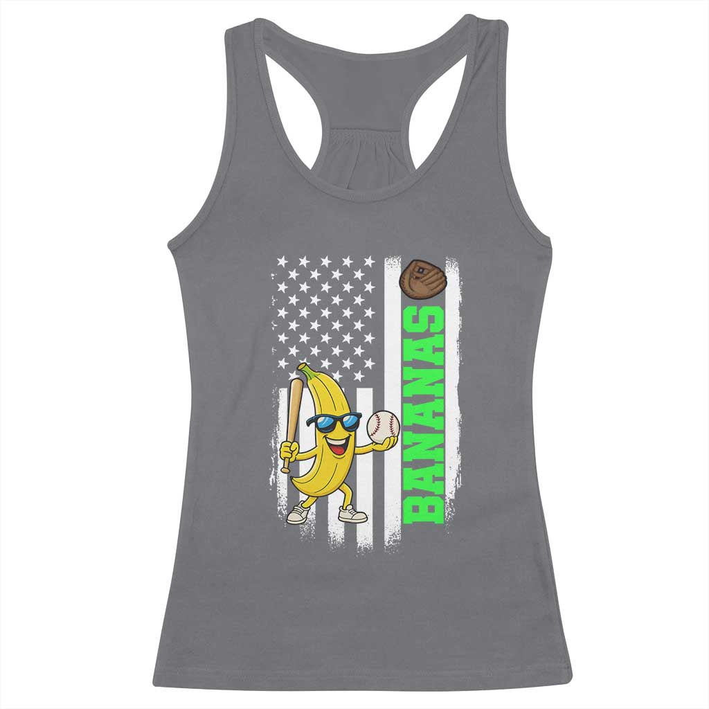 Banana Playing Baseball Lover Racerback Tank Top Retro American Flag - Wonder Print Shop