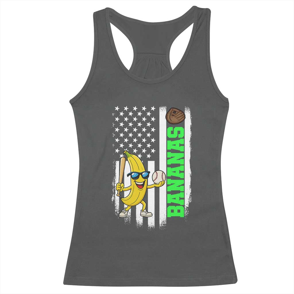 Banana Playing Baseball Lover Racerback Tank Top Retro American Flag - Wonder Print Shop