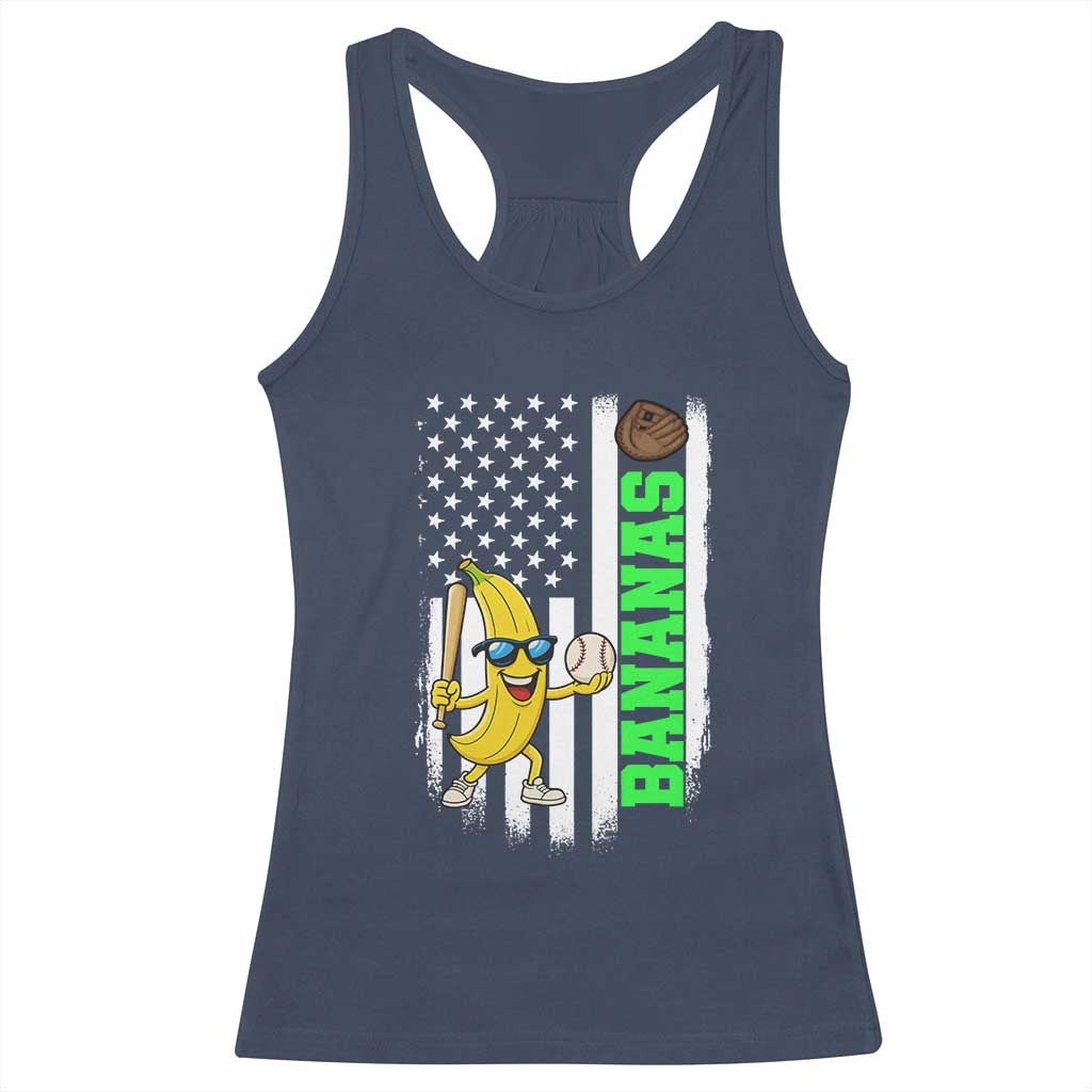 Banana Playing Baseball Lover Racerback Tank Top Retro American Flag - Wonder Print Shop