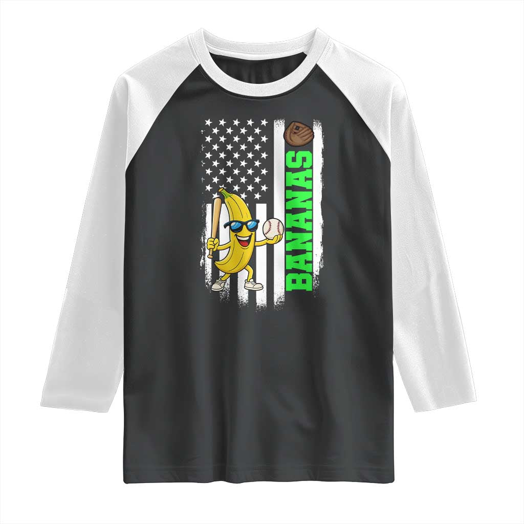 Banana Playing Baseball Lover Raglan Shirt Retro American Flag - Wonder Print Shop
