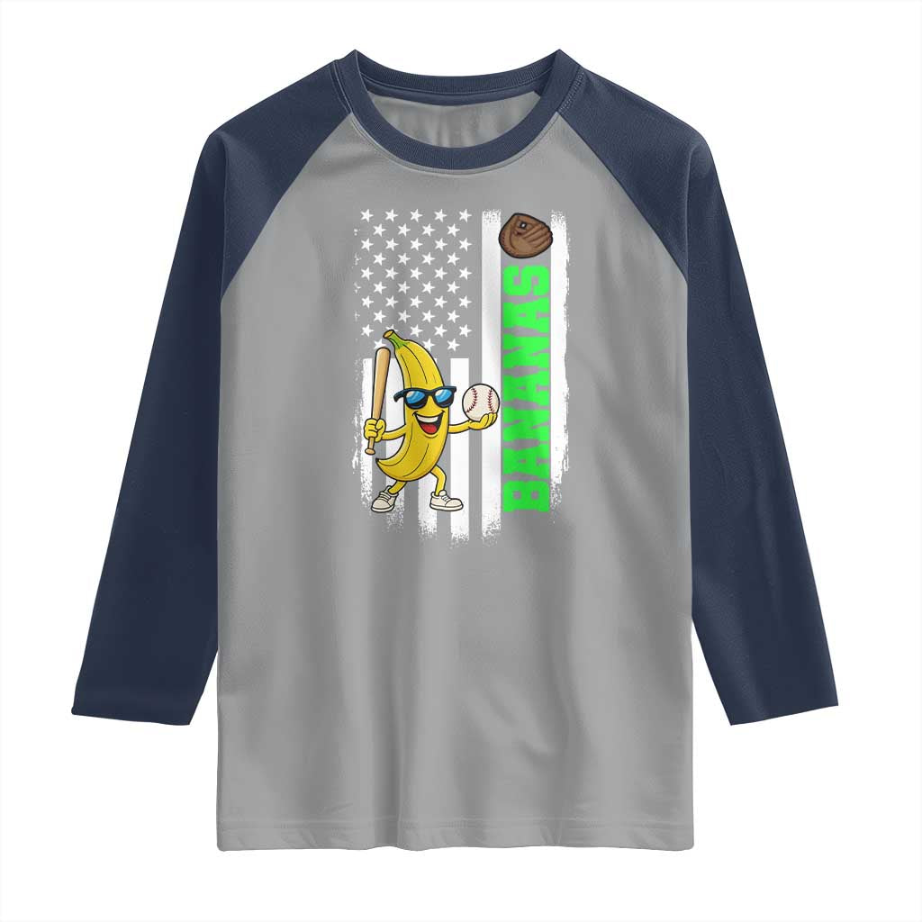 Banana Playing Baseball Lover Raglan Shirt Retro American Flag - Wonder Print Shop