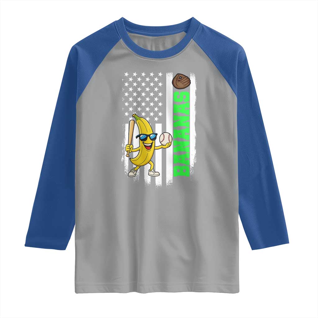 Banana Playing Baseball Lover Raglan Shirt Retro American Flag - Wonder Print Shop