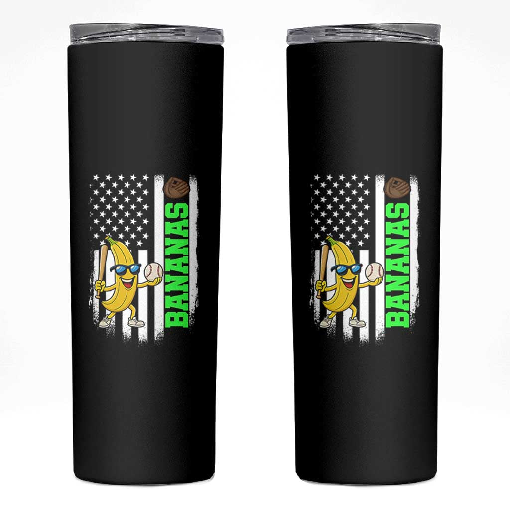Banana Playing Baseball Lover Skinny Tumbler Retro American Flag