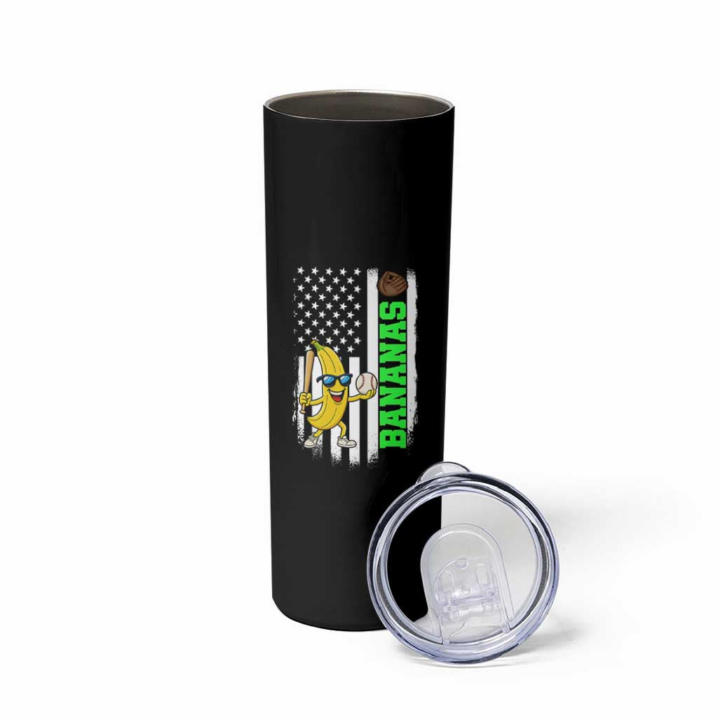 Banana Playing Baseball Lover Skinny Tumbler Retro American Flag