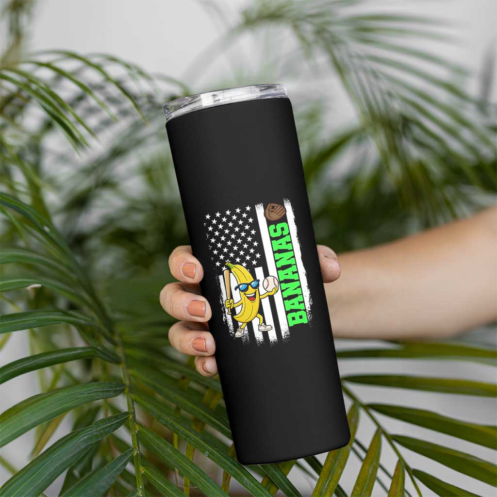 Banana Playing Baseball Lover Skinny Tumbler Retro American Flag