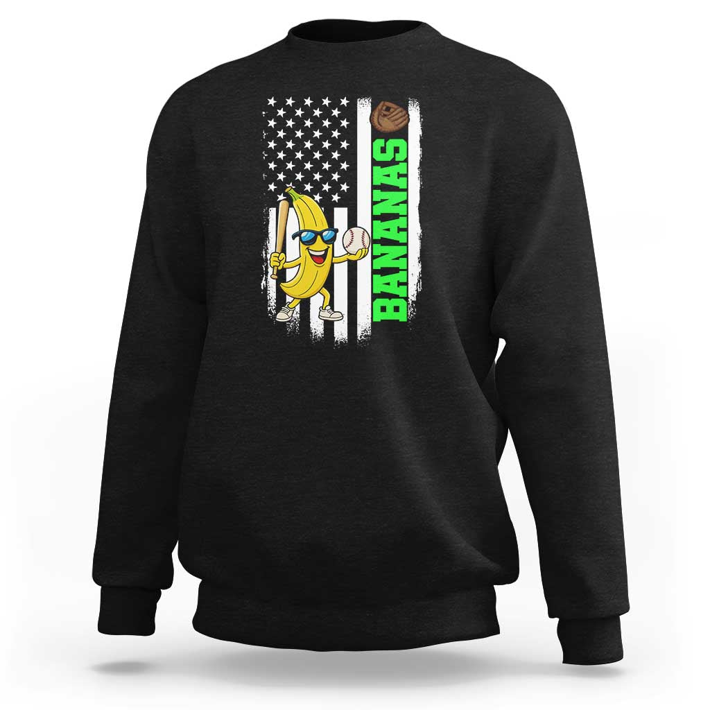 Banana Playing Baseball Lover Sweatshirt Retro American Flag - Wonder Print Shop