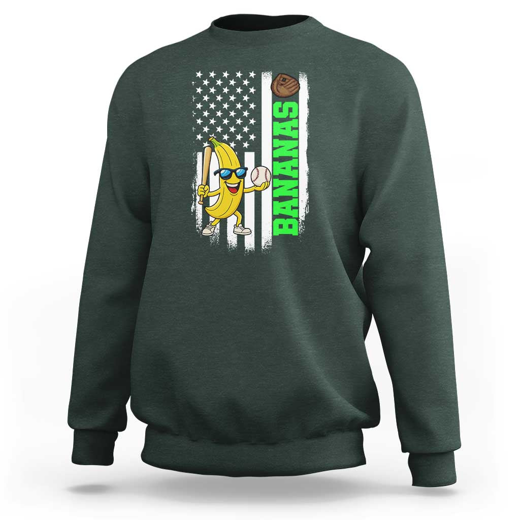 Banana Playing Baseball Lover Sweatshirt Retro American Flag - Wonder Print Shop