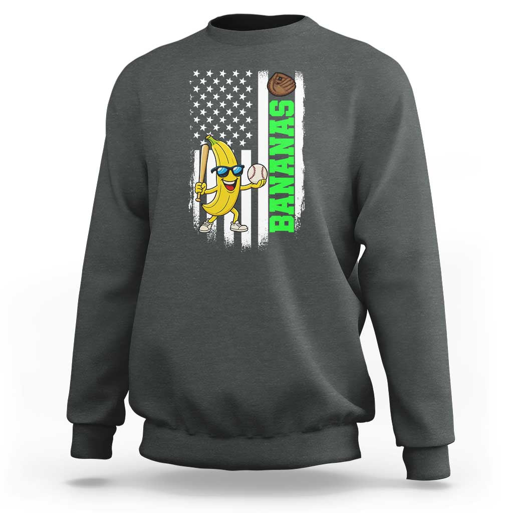 Banana Playing Baseball Lover Sweatshirt Retro American Flag - Wonder Print Shop