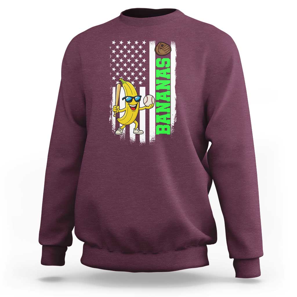 Banana Playing Baseball Lover Sweatshirt Retro American Flag - Wonder Print Shop