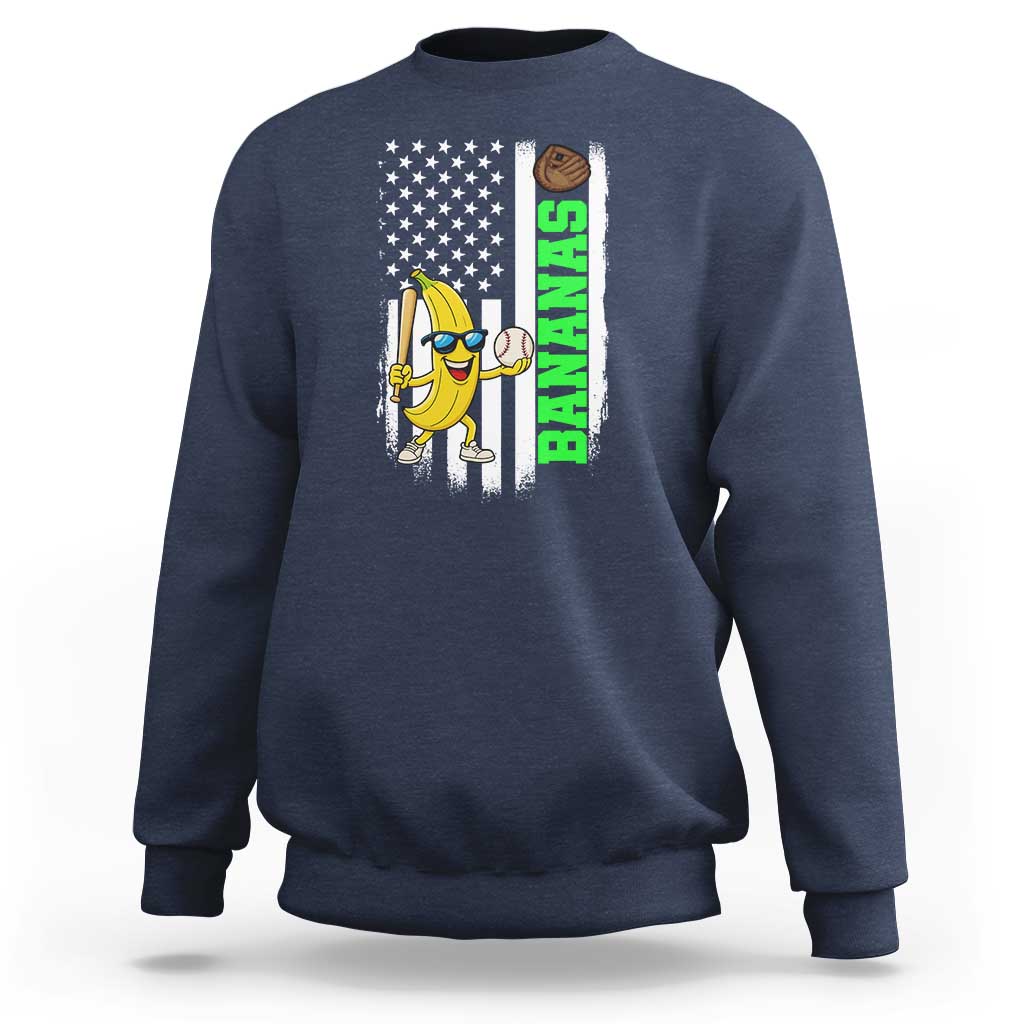 Banana Playing Baseball Lover Sweatshirt Retro American Flag - Wonder Print Shop