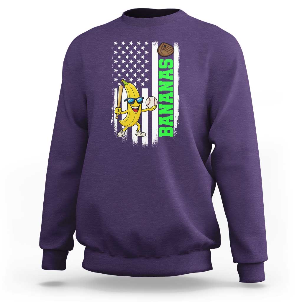 Banana Playing Baseball Lover Sweatshirt Retro American Flag - Wonder Print Shop