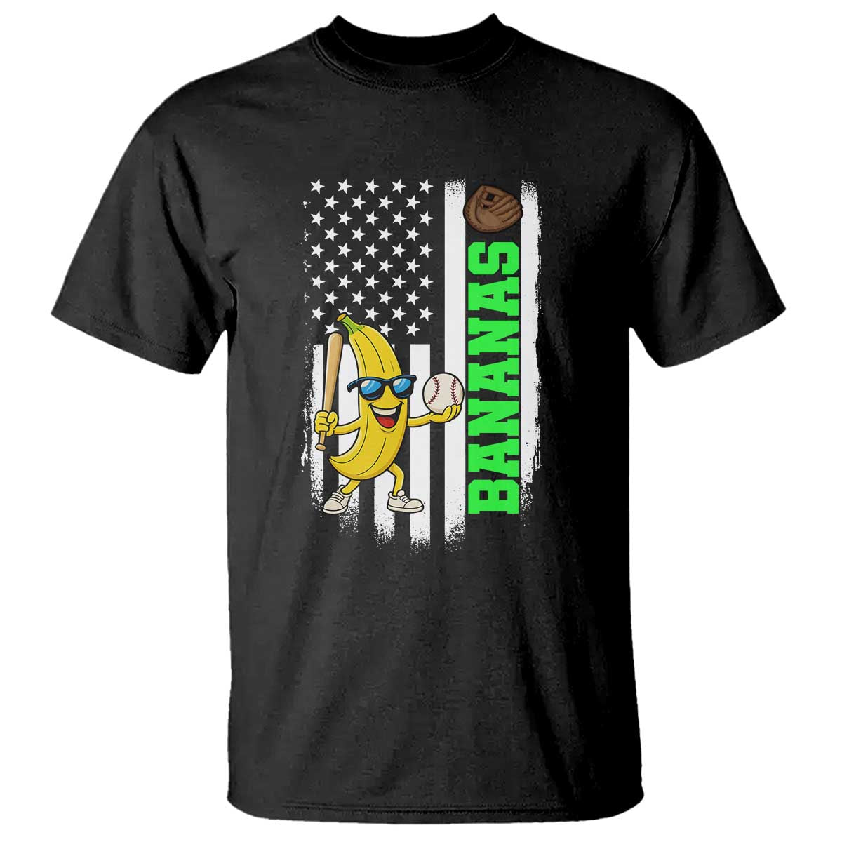 Banana Playing Baseball Lover T Shirt Retro American Flag - Wonder Print Shop