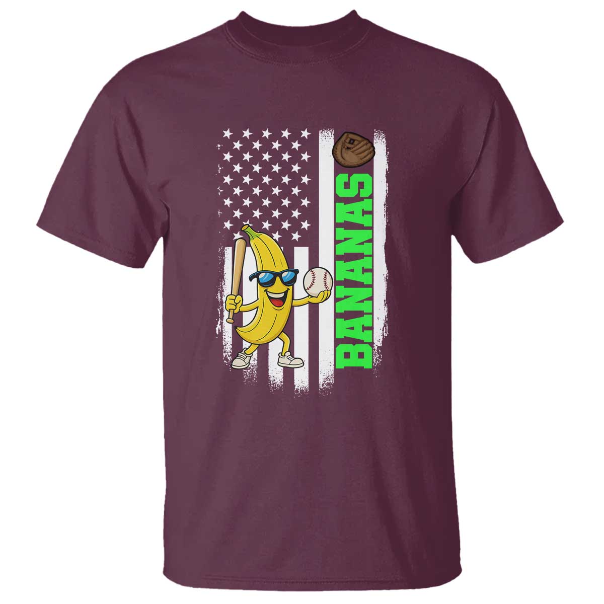 Banana Playing Baseball Lover T Shirt Retro American Flag - Wonder Print Shop