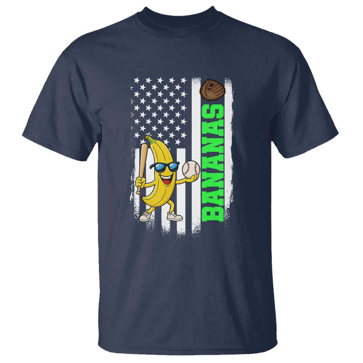 Banana Playing Baseball Lover T Shirt Retro American Flag - Wonder Print Shop