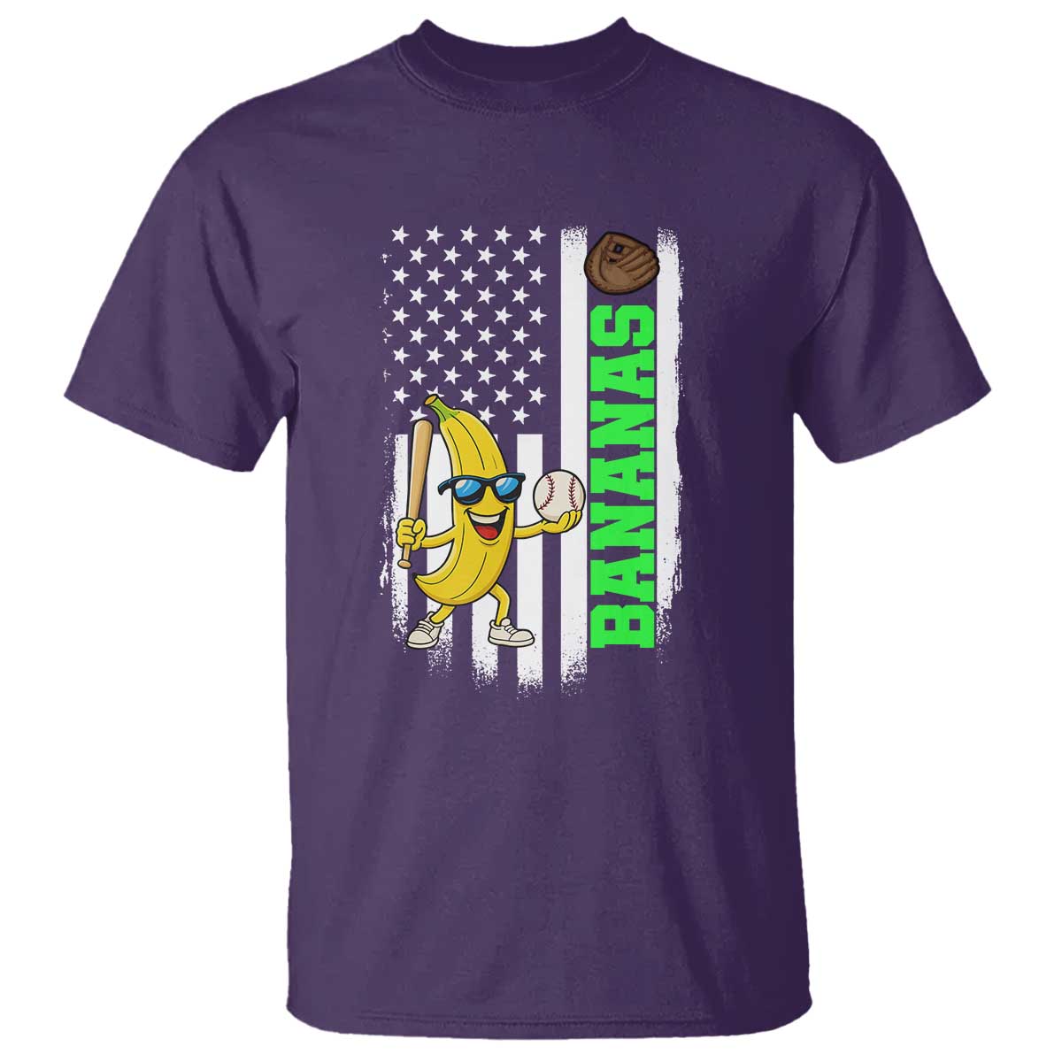 Banana Playing Baseball Lover T Shirt Retro American Flag - Wonder Print Shop