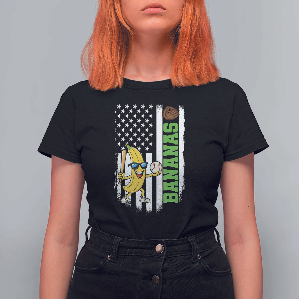 Banana Playing Baseball Lover T Shirt For Women Retro American Flag - Wonder Print Shop