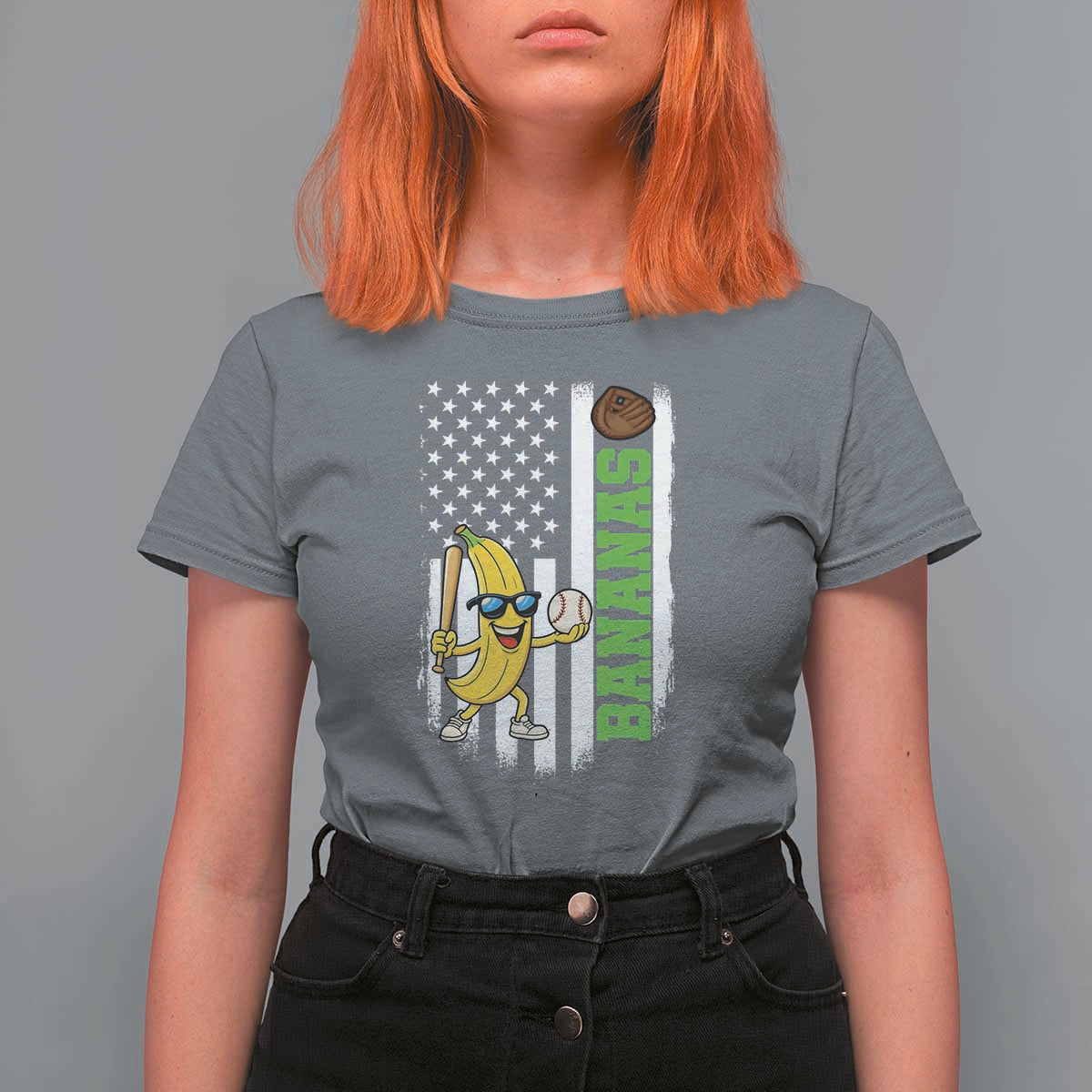 Banana Playing Baseball Lover T Shirt For Women Retro American Flag - Wonder Print Shop