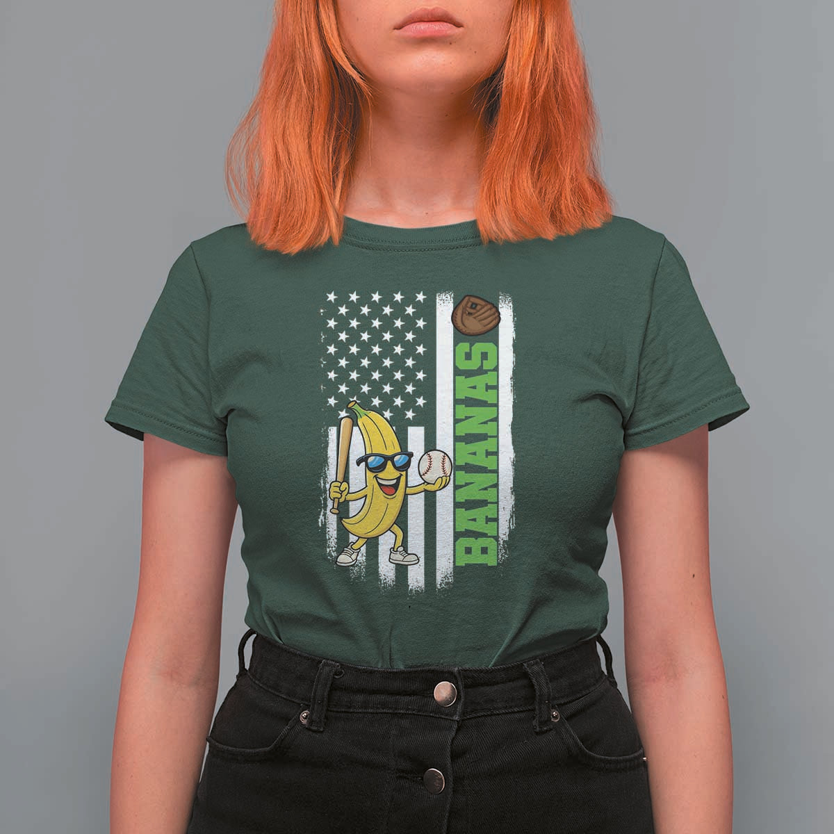 Banana Playing Baseball Lover T Shirt For Women Retro American Flag - Wonder Print Shop